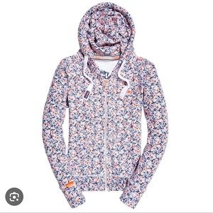 superdry orange label all over print zip up hoodie
